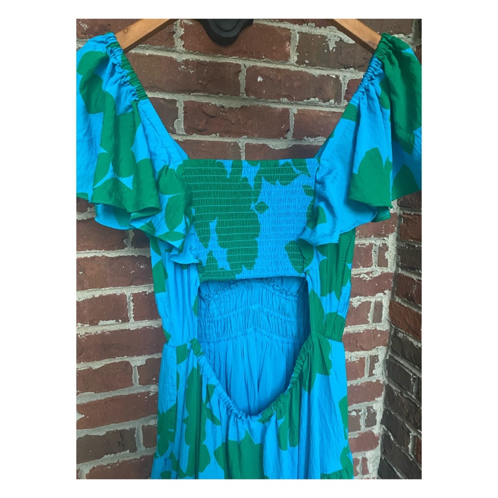 Anthropologie Blue & Green Floral Tiered Midi Dress - Picture 11 of 14